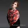 Silk Flower Printed Big Square Scarf Red